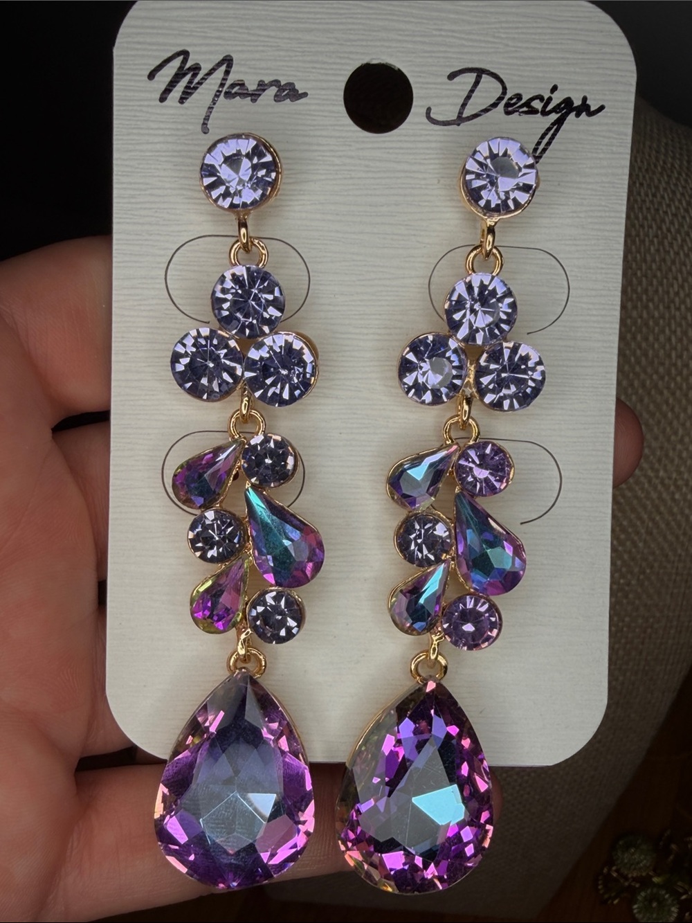 Purple Teardrop Crystal Dangle Earrings
